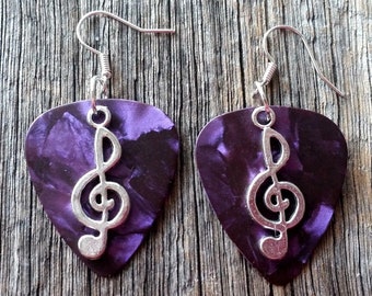 Guitar Pick Plectrum Treble Clef Music Pendant Earrings Jewellery Costume Glam Rock Chick Bon Jovi 80s Costume Punk Goth