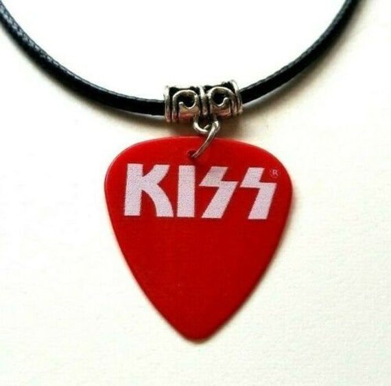 KISS Rock Band Guitar Pick Red Plectrum Themed Necklace Etsy