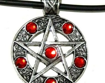 Red Crystal Star Pentagram Witch Wicca Pagan Motley Crue Devil Necklace Witch Craft Charm Pendant Jewellery Goth Heavy Metal Costume