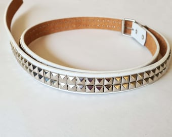 Pyramid Studded Belt Punk Rock Fashion Y2K White Faux Leather Metal Studs Heavy Metal Emo Costume Halloween