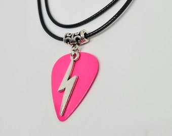 Thunder Lightning Bolt Necklace Guitar Pick Plectrum Charm Pendant David Bowie Jewellery Goth Punk 80s Heavy Metal Costume Ace Frehley Star