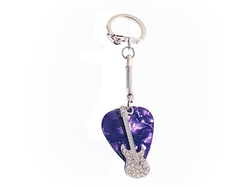 Guitar Pick Keyring Rhinestone Guitar Charm Bling Y2K Goth Music Gift Teacher Plectrum Snake Chain