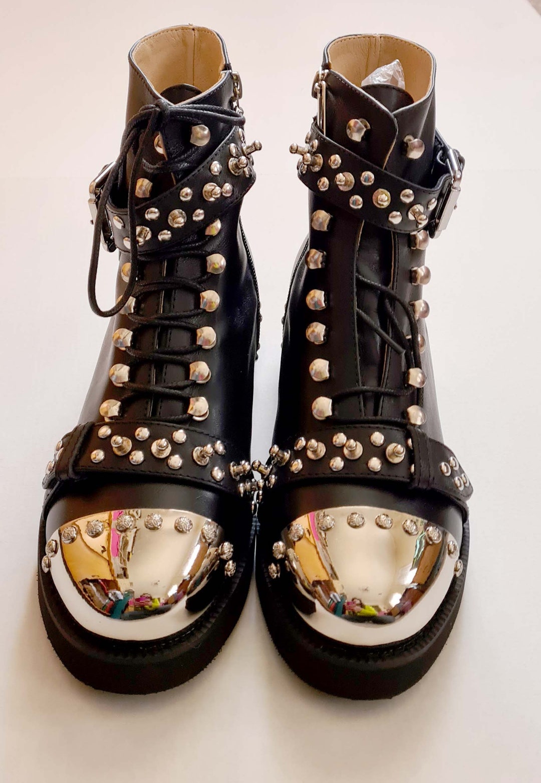 Womens Platform Shoes Goth Boots Lace up Studded Punk Chrome Etsy