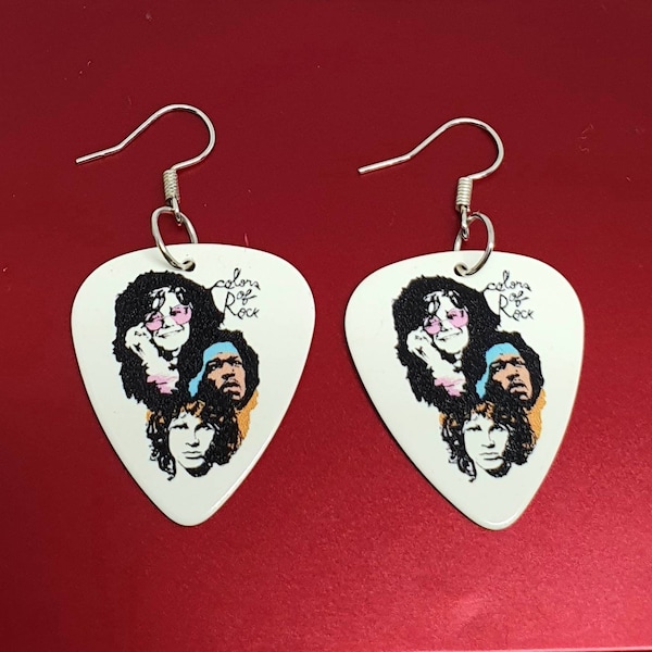 Guitar Pick plectrum pendentif Boucles d’oreilles Band Logo Bijoux 27 Club Janis Joplin Jimi Hendrix Jim Morrison The Doors 60s Classic Rock Hippie