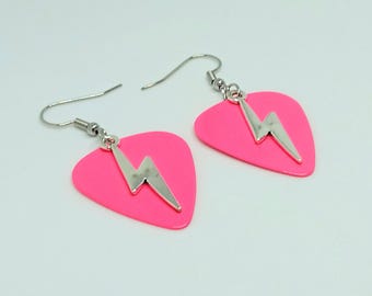 Thunder Lightning Bolt Earrings Guitar Pick Plectrum Charm Pendant David Bowie Jewellery Goth Punk 80s Heavy Metal Costume Ace Frehley Star
