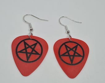 Guitar Pick Earrings Motley Crue Pentagram Earrings Goth Jewellery Devil Punk Rock 80s Heavy Metal Costume Nikki Sixx Red Star Charm
