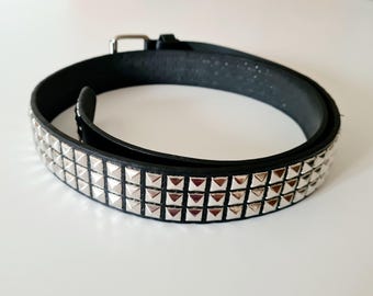 Pyramid Studded Belt Punk Rock Fashion Y2K Black PU Leather Metal Studs 110cm