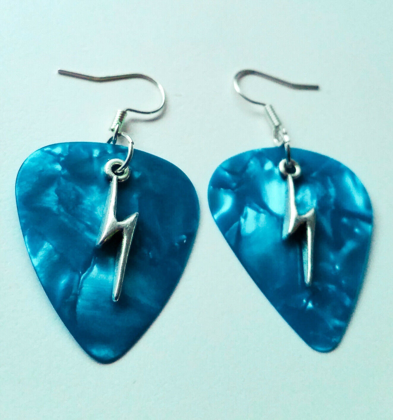 Royal Blue Swirl Guitar Pick Dangle Earrings | Epoxy Art Earrings With Surgical Steel Wires
