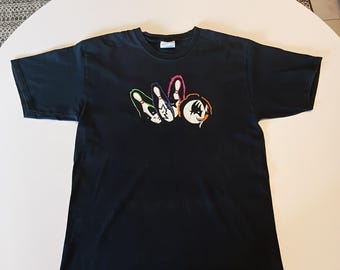 Vintage T Shirt Bowling Pins in the Style of KISS Rock Band Tee Y2K 2000s Graphic Tee Faded Novelty