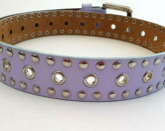 Purple Studded Belt Punk Rock Fashion Y2K Faux Leather Silver Rivet Eyelets Heavy Metal Emo Costume Halloween