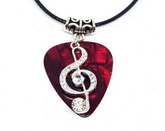 Red Guitar Pick Necklace Music Note Charm Rhinestone Bling y2k Goth Plectrum Rock Silver Necklace Punk Rock Jewellery 80s Heavy Metal