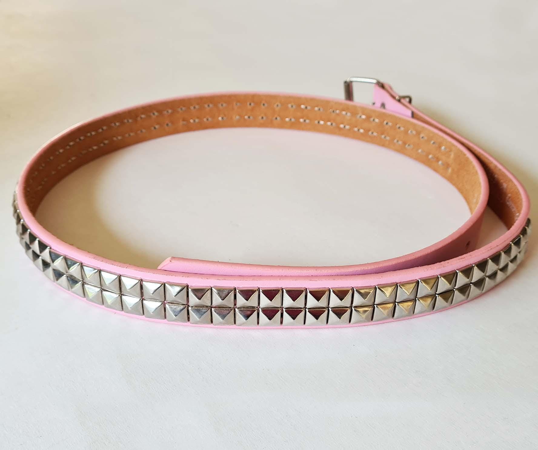 Pyramid Studded Belt Punk Rock Fashion Y2K Pink Faux Leather 