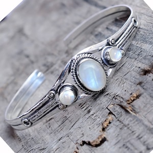 Rainbow Moonstone Bracelet Jewelry, 925 Sterling Silver Handmade Jewelry Bangle Cuff, Traditional Bangle, Gifted For Him