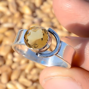 Yellow Round Citrine Topaz Ring, 925 Sterling Silver Handmade Ring, Gift for Friends, Birthday Gift, Engagement Ring, Gift Idea