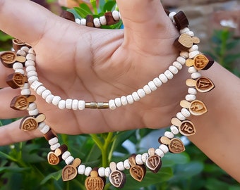 100% Natural Krishna Tulsi Mala Hare Ram Hand Carved Leaf Tulsi Locket, tulasi Necklace,  Krishna Nama Spiritual Necklace Handmade Mala