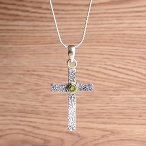 Peridot Christian Cross Pendant/ Handmade Cross Pendant/Gifts For Her/ Cross Pendant/ 925 Sterling Silver Pendant/Gemstone Pendant/Free Ship