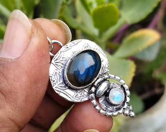 Pendentif En Pierre De Lune Design En Argent Sterling 925 Fait Main