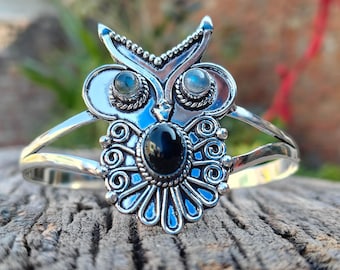 Black Onyx Labradorite Bangle, Handmade 925 Sterling Silver Personalized gift her