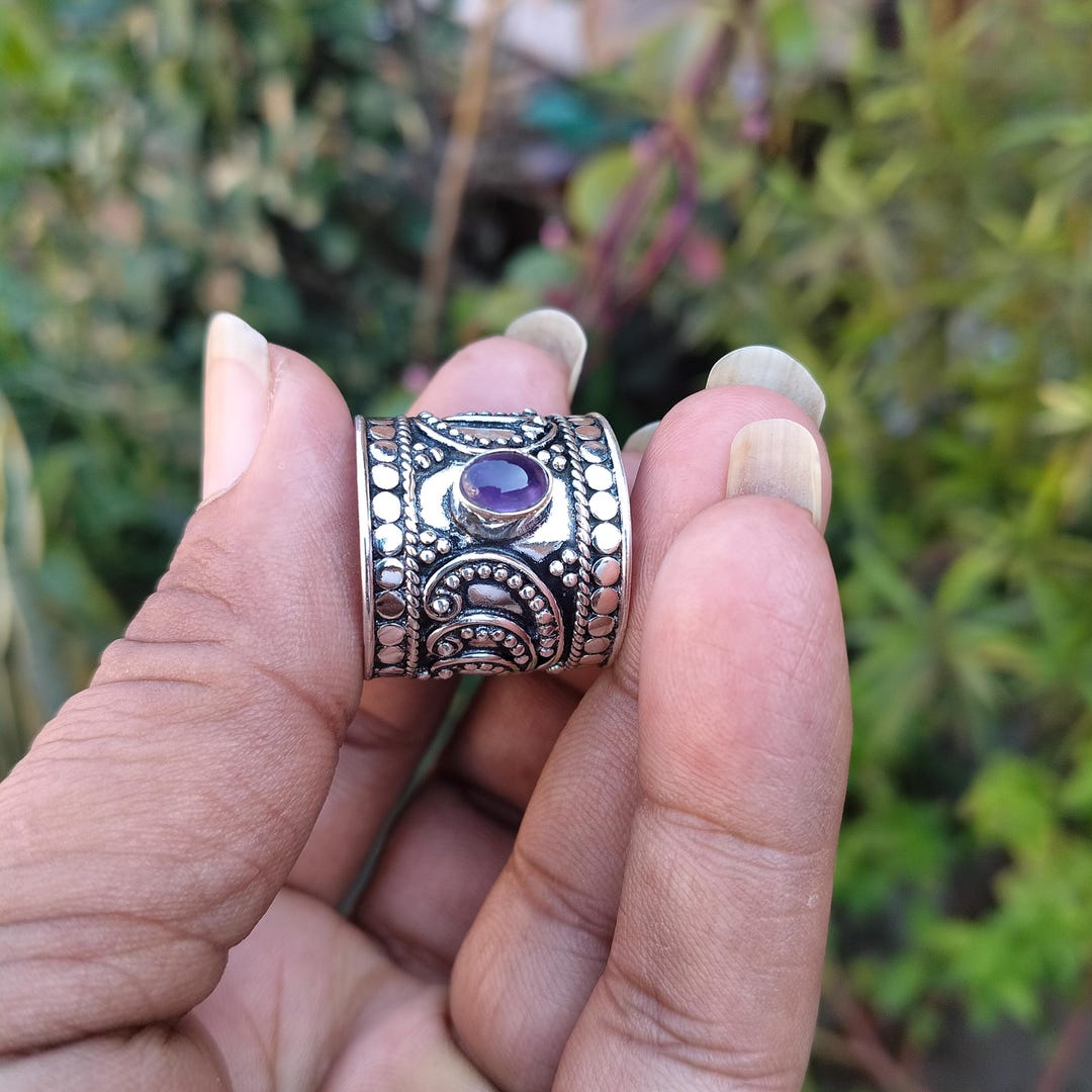Africano Ametista Gemma 925 Argento Sterling Mano Anello Tutti Misura A-1B