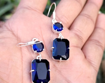 Pendientes colgantes de tanzanita: Plata de ley hecha a mano, joyería elegante