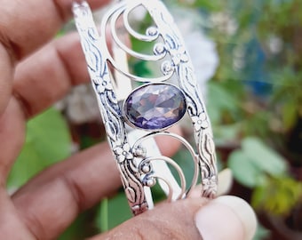 Lila Amethyst Sterling Silber 925 Keltische Design Frauen Manschette Armband - Österreich