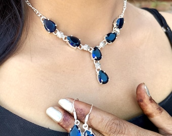 Ensemble collier et boucles d'oreilles en tanzanite foncée fait main : bijoux de mariée en argent sterling