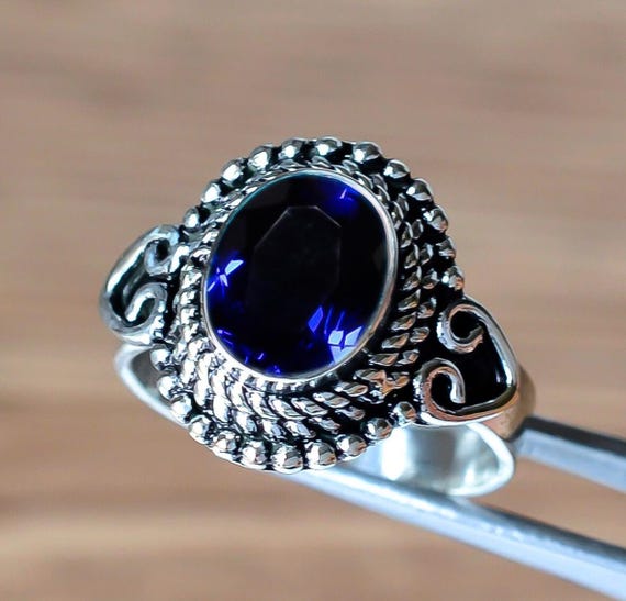 Anello di fidanzamento con tanzanite in argento sterling 925, fatto a Anello di fidanzamento con tanzanite in argento sterling 925, fatto a