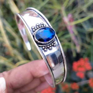 Handgjort Tanzanitblått Manschettarmband: Sterlingsilverarmband, present till jul