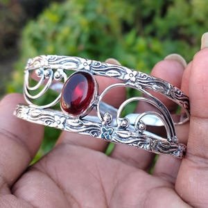 Handmade Mozambique Garnet Bangle: Sterling Silver Cuff Bracelet