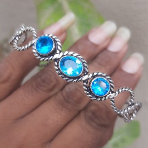London Blue Topaz Sterling Silver Cuff Bracelet: Handmade Adjustable Bangle