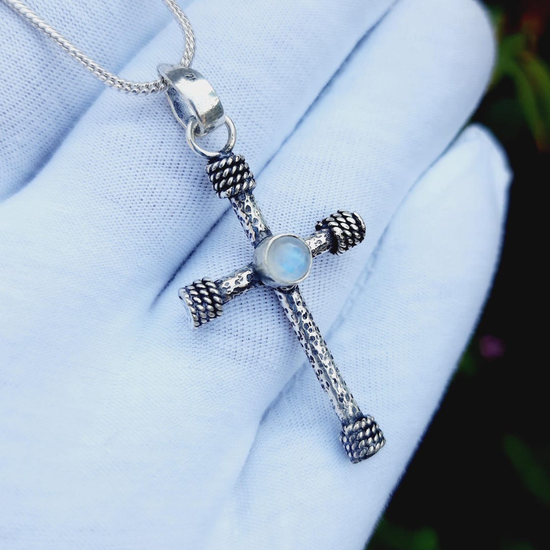 Collier Croix En Argent Sterling 925 Avec Tanzanite Et Pierre De Lune Arc-en-ciel - Neuf
