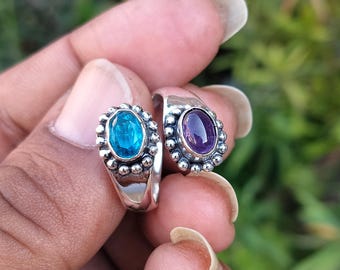Swiss Blue Topaz Amethyst Gemstone Ring, 925 Sterling Silver Handmade Girl&#39;s Ring Jewelry, December Birthstone Gifted Jewelry Woman&#39;s Ring