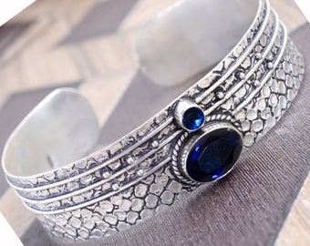 Blue Tanzanite Cuff Bangle: Handmade 925 Sterling Silver Bracelet
