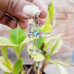 Ethiopian Opal Cross Pendant: Sterling Silver Handmade Jewelry
