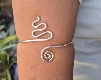 Handmade Upper Arm Cuff, Sterling Silver Adjustable Armlet Gifted Body Jewelry