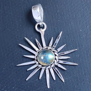 Blue Fire Labradorite Sun Pendant: Handmade Sterling Silver Necklace