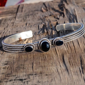 Echtes Schwarz Onyx Armreif, 925 Sterling Silber Handgemachter Manschette Schmuck, Edelstein Mode-Accessoire, Neues Design Armreif Geschenk Für sie