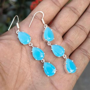 Light Blue Chalcedony Earrings, 925 Sterling Silver Earring, Handmade Earrings Jewelry Gift Dangle Earrings, Gift for Women&#39;s anniversary