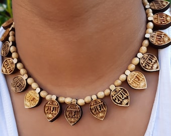 Maha-Mantra Handmade Tulasi necklace-hare Radha kanthi mala, jay Shri radha Mala- Shri Radha 16 Leaf tulsi kanthi mala Gift For Friend
