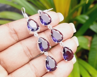 Handmade African Amethyst Dangle Earrings: 925 Sterling Silver