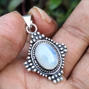 Handmade Moonstone Pendant: Solid 925 Sterling Silver Necklace