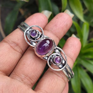 Purple African Amethyst Cuff Bangle: Handmade Sterling Silver Bracelet