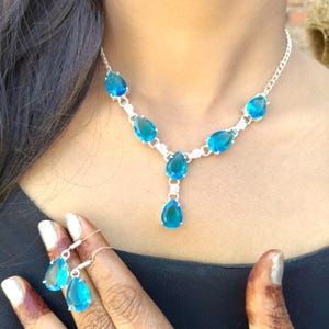 Swiss Blue Topaz Necklace & Earring Set, 925 Sterling Silver, Handmade Jewelry, Gift for Her, Elegant Jewelry Set, Birthday Gift for Women