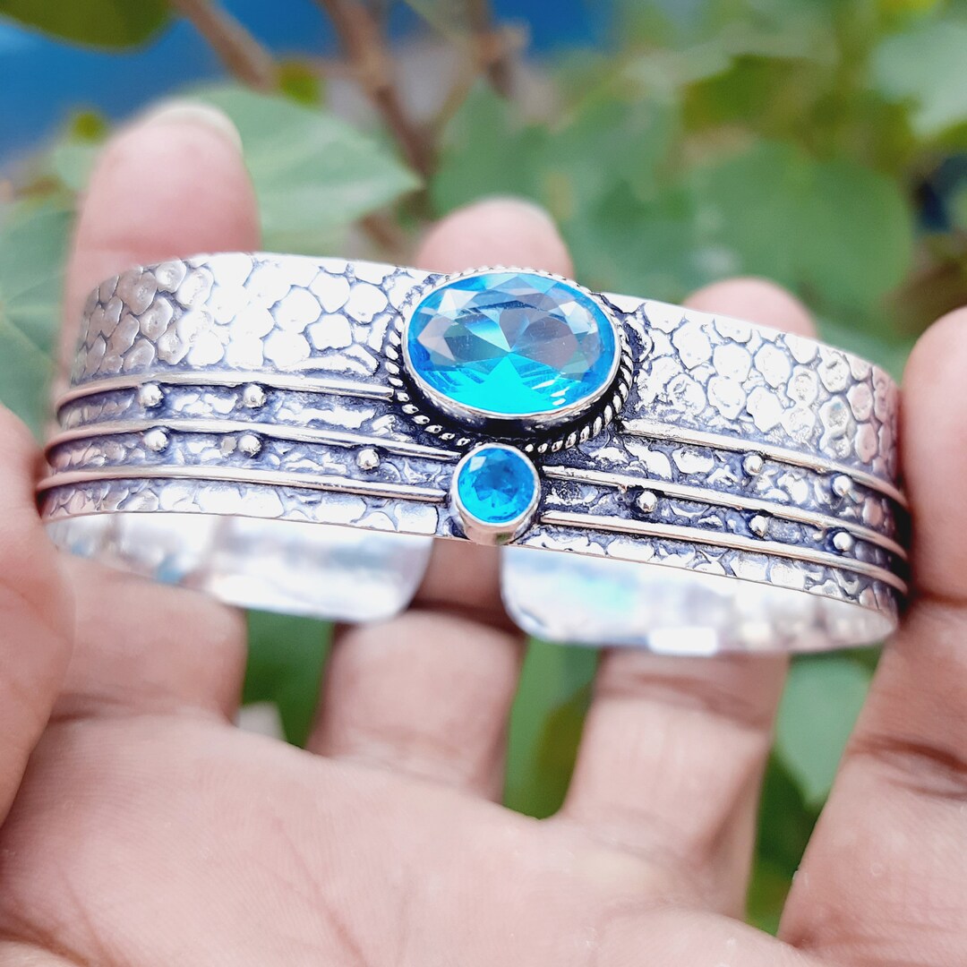 スイスブルートパーズブレスレットカフ、925スターリング