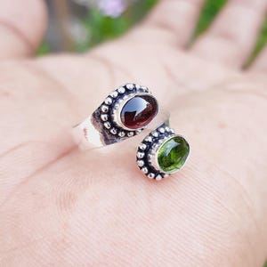 Garnet & Peridot Ring 925 Sterling Silver, Handmade Ring, Birthstone Jewelry, Stackable Ring, Gift for Her, Ring for Women&#39;s Gifted Jewelry