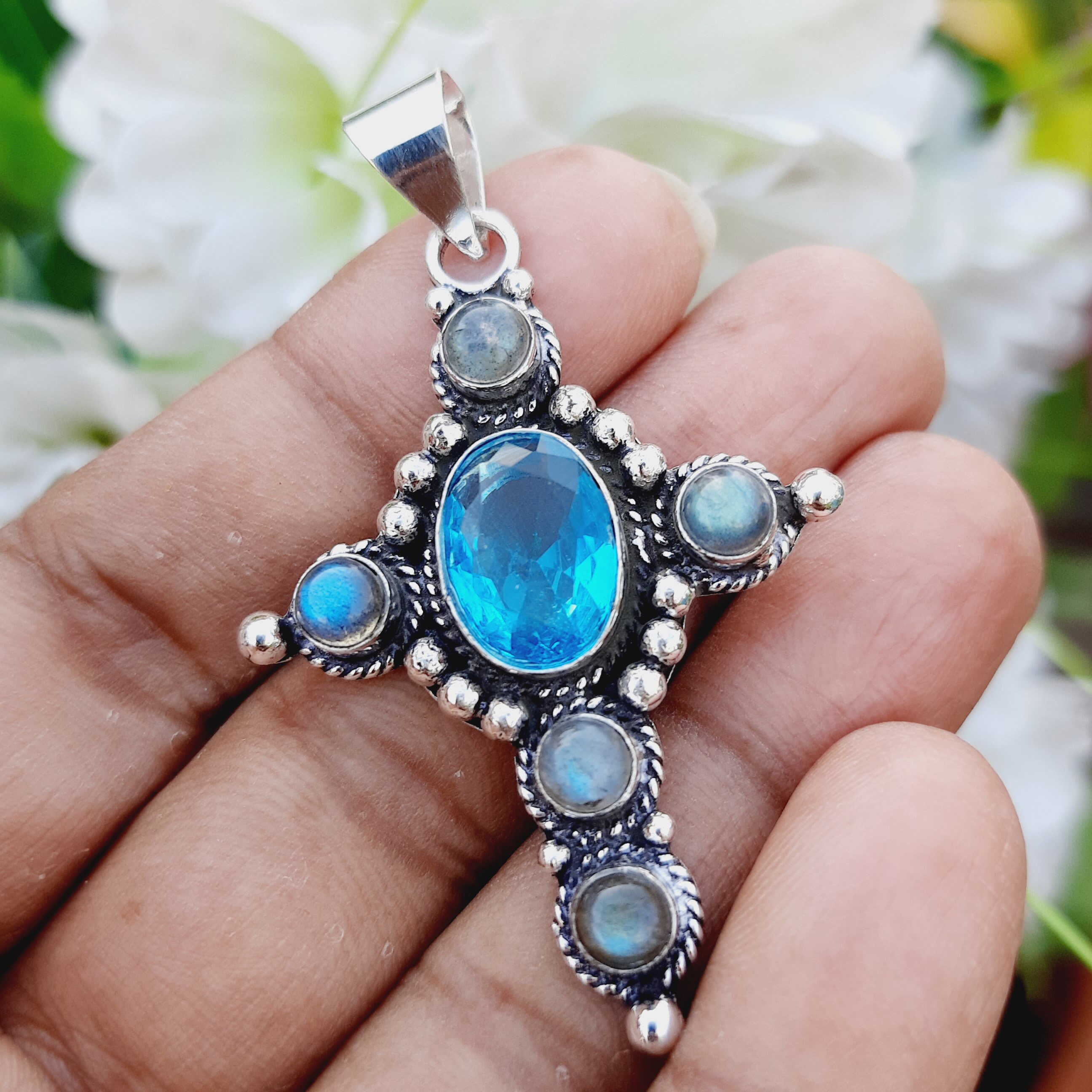 アッシュペーフランスヴィンテージ シルバー ラブラドライトクロス