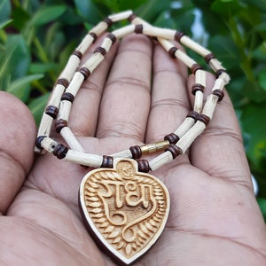 Sri Radha Sanskrit Tulsa Sandalwood beads Mala Radha Name Pendant Handmade tulsi necklace Jewelry From Vrindavan-Isakson Gifted Mala