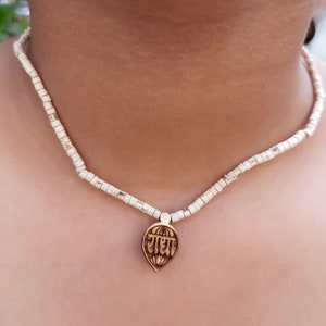 Radha Name Pendant - Tulsi Necklace-Tulasi Wood Kanthi mala Beads Tulsi Necklace-hare krishna kanthi mala, jay Shri radhe Mala,Iskcon Mala