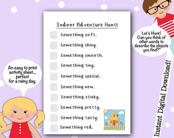 Indoor Adventure Hunt, Treasure Hunt, Rainy Day Activity, Fun for Kids, Children's Party, Stay at Home Idea, Downloadable Activity, Kids fun