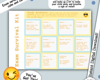 Exam Survival Kit, Student Gift, Study Gift Tokens, Gift Tags, Study Bookmark, Instant Download, Print At Home, Student Care Package, Exams